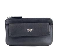 BRAUN BÜFFEL - Étui à clés en cuir de vachette véritable - Étui à clés étroit pour homme et femme avec fermeture éclair et 2 anneaux porte-clés - Trousse classique intemporelle - Noir élégant