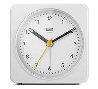 Braun Classic Analogue Alarm Clock with Snooze and Light, Quiet Quartz Sweeping Movement, Crescendo Beep Alarm in White, Model BC03W.