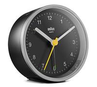 Braun Réveil analogique Classique avec Fonction Snooze et lumière, Mouvement à Quartz Silencieux, bip de l’Alarme en Crescendo, en Noir et Argent, modèle BC12SB