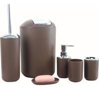 Braun Ensemble pour salle de bain, 6 pièces with distributeur de savon, porte-brosse à dents, gobelet pour brosse à dents, porte-savon, brosse à WC, poubelle