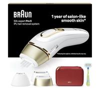 Braun Silk·expert Pro 5 Épilateur À Lumière Pulsée, Épilation Semi-Définitive, Alternative Au Laser Pour 1 An De Peau Douce, Avec Pochette, Rasoir Venus, 3 Têtes, Cadeau Pour Femme, Or/Blanc, PL5262