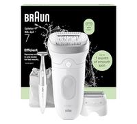 Braun Epilateur Electrique Femme Silk Epil 7 7-241, Argent - Etanche, sans Fil, Embout Rouleau de Massage, Coffret Epilation avec Tondeuse Intime, Tête de Rasage