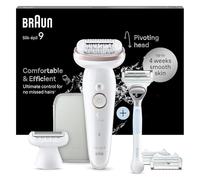 Braun Epilateur Electrique Femme Silk Epil 9, 9-130, Blanc et Rose Quartz - Etanche, sans Fil, Tête Pivotante, Coffret avec Embout de Rasoir, Sabot Tondeuse, Manche et Cartouche Gillette Venus