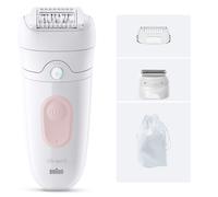 Braun Epilateur Electrique Femme Silk Epil 5, 5-030, Blanc et Rose Flamant | Etanche, sans Fil, Embout Rouleau de Massage, Coffret Epilation avec Tête de Rasage, Sabot Tondeuse