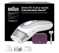 Braun Epilateur Lumiere Pulsee Intelligent Skin i·expert, Alternative Au Laser À Domicile, Réduction Semi-Définitive Des Poils, Application, Pochette, Rasoir Femme Gillette Venus, 3 Têtes, PL7263