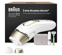Braun Epilateur Lumiere Pulsee Silk·expert Pro 5 PL5156, Blanc et Or - Alternative au Laser à Domicile, Filaire, avec Pochette, Rasoir Gillette Venus, 2 Têtes