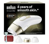 Braun Epilateur Lumiere Pulsee Silk·expert Pro 5 PL5262, Blanc et Or | Alternative au Laser à Domicile, Filaire, avec Pochette, Rasoir Gillette Venus, 3 Têtes