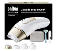 Braun Epilateur Lumiere Pulsee Silk·expert Pro 5 PL5412, Blanc et Or - Alternative au Laser à Domicile, Filaire, avec Pochette, Mini Rasoir Visage, Manche et Cartouche De Lames Gillette Venus, 4 Têtes