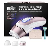 Braun Epilateur Lumiere Pulsee Smart Skin i Expert, Blanc et Bronze, Alternative au Laser à Domicile, Réduction Semi Définitive des Poils, Pochette, Rasoir Femme Gillette Venus, 3 Têtes, PL7311