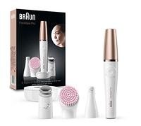 Braun Epilateur Visage Pour Femme FaceSpa Pro SE921 Blanc-Bronze, Epilation Tout-en-Un, Démaquillage Avec Une Brosse Nettoyante Pour Les Peaux Sensibles Et Tête Raffermissante, Portable