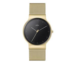 Braun Gents BN0211 Classic Slim Watch with Black Dial and Gold Mesh Bracelet