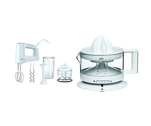 Braun HM3135 MultiMix 3, Batteur avec Fouet et Pétrin amovibles, 500 W, 5 vitesses réglables,Blanc & CJ3000 TributeCollection Presse Agrumes Electrique, Rotation Multidirectionnelle, 350 ml