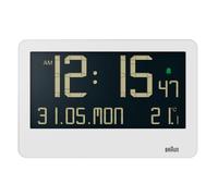 Braun Horloge Murale numérique avec température intérieure, Date, Jour de la Semaine, Grand écran LCD inversé, réglage Rapide, Alarme sonore en Blanc, modèle BC14W.