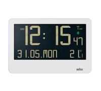 Braun Horloge Murale radiocommandée numérique pour Fuseau horaire d'europe Centrale (DCF) avec température, Date, Jour, Grand écran LCD inversé, Alarme sonore Crescendo en Blanc, modèle BC14W-DCF