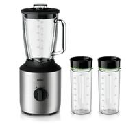 Braun JB 3272 SI PowerBlend 3 Mixeur avec 2 bouteilles Smothie2Go Bol en verre pour ingrédients chauds et froids 1,5 l