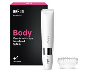 Braun Mini Tondeuse Corps BS1000, Blanc | Etanche, Electrique, à Pile, Portable, pour la Tonte des Aisselles, du Torse et du Maillot, Sabot 4 mm
