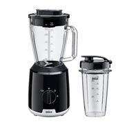 Braun PowerBlend 1 JB1051BK, mélangeur de table avec verre Smoothie2Go, mélangeur avec carafe en verre triangulaire, 2 vitesses, fonction hachoir à glace, 600 W, noir