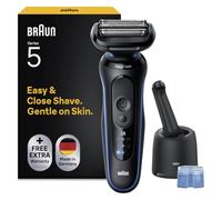 Braun Rasoir Electrique Homme Series 5 52-B7200CC Bleu, Etanche, Lames Flexibles Pour Raser Doucement Le Visage et La Barbe, 2 Modes De Rasage, Coffret Avec Station et Brosse De Nettoyage