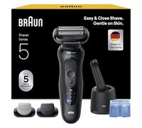 Braun Rasoir Electrique Homme Series 5 52-N7650CC Noir, Etanche, Lames Flexibles Pour Raser Doucement Le Visage, 2 Modes De Rasage, Tondeuse A Barbe Et Pour Le Corps, Coffret, Station De Nettoyage