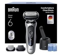 Braun Rasoir Electrique Homme Series 6 62-S7650CC Argent, Etanche, Lames Flexibles Pour Raser Doucement La Barbe et Le Visage, 2 Modes De Rasage, Tondeuse Pour Le Corps, Coffret Station De Nettoyage