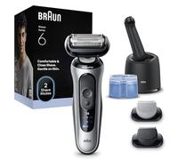 Braun Rasoir Electrique Homme Series 6 62-S7650CC Argent, Etanche, Lames Flexibles Pour Raser Doucement La Barbe et Le Visage, 2 Modes De Rasage, Tondeuse Pour Le Corps, Coffret Station De Nettoyage