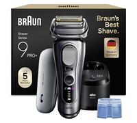 Braun Rasoir Electrique Homme Series 9+ PRO 9677CCE Argent, Etanche, Lames De Précision Ultra-Fines Et Tondeuse Pro Trimmer Pour Bien Raser La Barbe, Coffret Rasage Avec Station De Nettoyage Et Etui