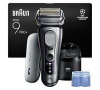 Braun Rasoir Electrique Homme Series 9+ PRO 9677CCE Argent, Etanche, Lames De Précision Ultra-Fines Et Tondeuse Pro Trimmer Pour Bien Raser La Barbe, Coffret Rasage Avec Station De Nettoyage Et Etui
