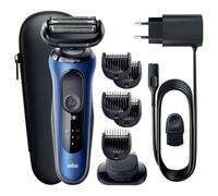 Braun Rasoir Électrique Pour Homme Series 6 61-B1500s, Etanche, Accessoire Tondeuse À Barbe EasyClick, SensoFlex, Technologie Wet et Dry, Rechargeable, Rasoir À Grille Sans Fil, Bleu