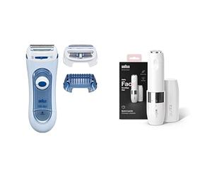 Braun Rasoir Silk-épil 5 Lady, rasoir électrique 3 en 1, système de tondeuse et d'exfoliation, Wet & Dry, 5-160, bleu & Face Mini FS1000 - Rasoir Visage Électrique Pour Femme, Blanc