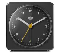 Braun Réveil analogique Classique avec Fonction Snooze et lumière, Mouvement de Balayage à Quartz Silencieux, bip de l’Alarme en Crescendo, en Noir, modèle BC03B.