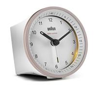 Braun Réveil analogique radiocommandé Classique pour Le Fuseau horaire de l’Europe Centrale (DCF/GMT+1) avec Fonction Snooze et lumière, Mouvement Silencieux, en Blanc et Rose, modèle BC07PW-DCF.