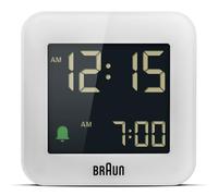 Braun Réveil de Voyage numérique avec Fonction Snooze, Taille compacte, écran LCD négatif, réglage Rapide, bip de l’Alarme en Crescendo, en Blanc, modèle BC08W