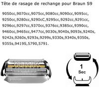 Braun Serie 9 92S Tête de Rasoir Compatible - Grille pour Électrique Homme 9290cc, 9291cc, 9370cc, 9293s, 9385cc, 9390cc, 9330s