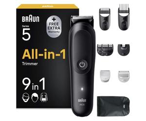 Braun Séries 5 Kit de soins personnels, 9 en 1, lame extrêmement tranchante, 120 min, coupe précise et efficace, support AquaGrip pour sous-marin, AIO5540, noir