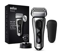 Braun Series 8, Rasoio Elettrico Barba, Tecnologia Sonica, Lame Flessibili, Custodia da Viaggio in tessuto, Massima Scorrevolezza e Comfort, Idea Regalo, 8417s Cromato