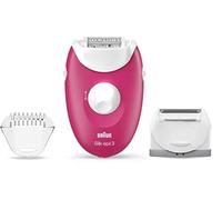 Braun Silk-épil 3 Épilateur Électrique Femme Rose Framboise, avec Fil Et 3 Accessoires incluant un rasoir et une tondeuse, les zones sensibles, des rouleaux de massage, 3-410