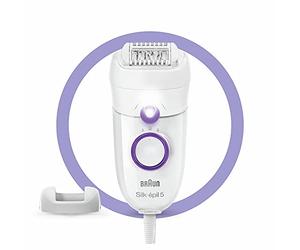 Braun Silk-épil 5, Depilatore Donna, Epilatore Elettrico Donna Adatto ai Contorni Difficili, con Impostazione della Velocità, Epilazione confortevole, Idea Regalo, 5-505 Bianco e Viola