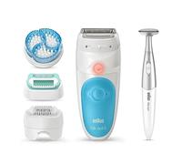 Braun Silk-épil 5, Depilatore Donna, Epilatore Elettrico Donna Per Una Rimozione Dei Peli Delicata, Rasoio Donna Con 5 Accessori, Custodia E Rifinitore Bikini Styler, 5-815 Bianco e Azzurro
