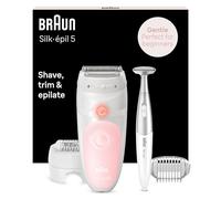 Braun Silk-épil 5 Épilateur Électrique Femme, Blanc/Rose, pour Débutantes et Une Épilation En Douceur, Têtes Rasage Et Épilation, Technologie De Pincettes Micro-Grip, 5-820