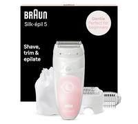 Braun Silk-épil 5 Épilateur Électrique Femme, Blanc/Rose, Tête De Rasage Et Tondeuse Pour Une Épilation En Douceur, Technologie De Pincettes Micro-Grip, Wet & Dry, 5-620