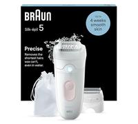 Braun Silk-épil 5, Épilateur Pour Épilation Facile, Étanche, Peau Douce Longue Durée, Avec Tête De Rasoir Pour Femmes Et Sabot Tondeuse, 5-030, Blanc/Rose