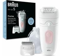 Braun Silk-épil 5, épilateur pour une épilation facile, étanche, peau douce, longue durée, avec tête de rasage pour femmes et tondeuse, 5-030, blanc/rose
