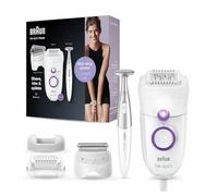 Braun Silk-épil 5 Power Épilateur d'épilation avec tête de rasoir électrique et tondeuse de bikini, épilateur filaire avec 28 pinces à épiler, cadeaux pour femme, 5-825, blanc/violet