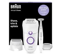 Braun Silk-Épil 5 Power Épilateur Électrique Femme, Blanc/Violet, Pour Débutantes Avec Fil Pour Une Puissance Non-Stop, Tête De Rasage, Tondeuse Et Bikini Styler, 5-825