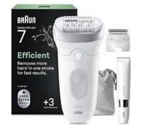 Braun Silk-épil 7 Épilateur avec tête large pour une épilation facile, peau sèche et humide, lisse et durable, avec tête de rasoir Lady et peigne tondeuse, mini rasoir corporel, 7-441, blanc/argenté