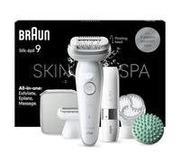 Braun Silk-épil 9 SkinSpa, Épilateur Avec Tête Pivotante Pour Épilation Facile, Étanche, Peau Douce Longue Durée, Kit Tout-En-Un, Avec Mini-Rasoir Pour Le Visage, 9-381, Blanc/Argent