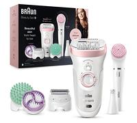 Braun Silk-Épil Beauty Set 9 Deluxe Épilateur Électrique Femme, Blanc/Rose, 9-En-1 Sans Fil Technologie Wet & Dry - Exfoliation Et Nettoyage Pour Visage Et Corps, 9-995