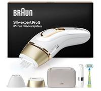 Braun Silk·expert Pro 5 Épilateur À Lumière Pulsée, Épilation Pour 1 An De Peau Douce, Alternative Au Laser, Avec Pochette, Tête De Précision, Mini-Rasoir Visage, Rasoir Venus, Blanc/Doré, PL5156
