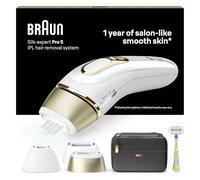 Braun Silk·expert Pro 5,épilateur à lumière pulsée,épilation semi-définitive à la maison,avec pochette,tête large,tête de précision et rasoir Venus,alternative à l’épilation au laser,Blanc/Doré,PL5243