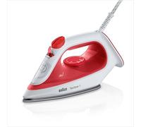 Braun TexStyle 1 - Fer à Repasser Vapeur Puissant et Léger, Semelle Antiadhésive, Pointe de Précision, Débit Vapeur Jusqu’à 25g/min, Réservoir 220ml, 1900W, Rouge/Blanc (SI1019RD)